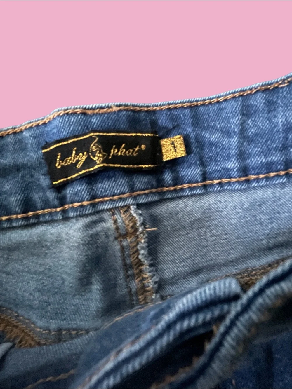 Baby Phat Blue Denim Wide-Leg Jeans with Gold Script• - Picture 5 of 8